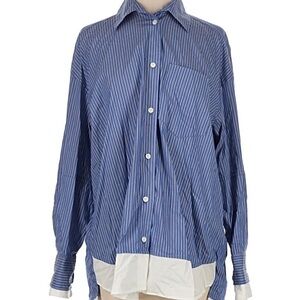 Zara Women’s Blue and White Striped Button Down Shirt